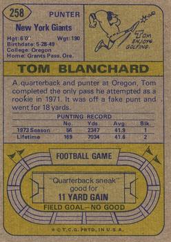 1974 Topps #258 Tom Blanchard Back
