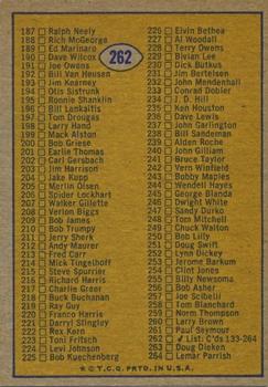 1974 Topps #262 Checklist: 133-264 Back