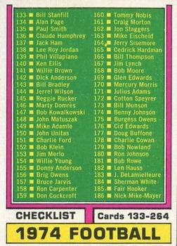 1974 Topps #262 Checklist: 133-264 Front