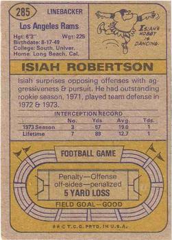 1974 Topps #285 Isiah Robertson Back