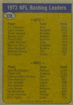 1974 Topps #328 1973 NFL Rushing Leaders (O.J. Simpson / John Brockington) Back