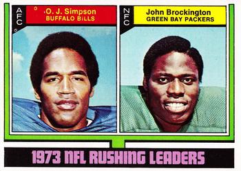 1974 Topps #328 1973 NFL Rushing Leaders (O.J. Simpson / John Brockington) Front