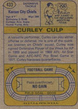 1974 Topps #433 Curley Culp Back
