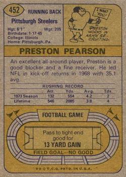 1974 Topps #452 Preston Pearson Back