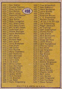 1974 Topps #498 Checklist: 397-528 Back