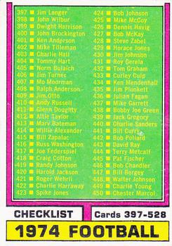 1974 Topps #498 Checklist: 397-528 Front