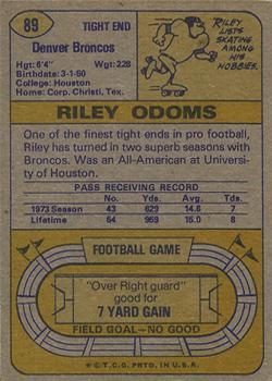 1974 Topps #89 Riley Odoms Back
