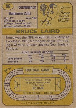 1974 Topps #96 Bruce Laird Back