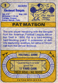 1974 Topps #9 Pat Matson Back