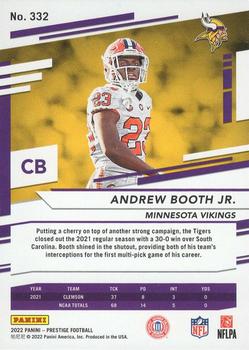 2022 Panini Prestige - Xtra Points Dots #332 Andrew Booth Jr. Back