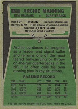 1975 Topps #135 Archie Manning Back