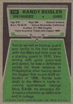 1975 Topps #138 Randy Beisler Back