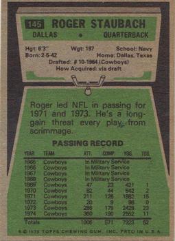 1975 Topps #145 Roger Staubach Back
