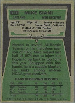 1975 Topps #151 Mike Siani Back