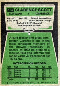 1975 Topps #164 Clarence Scott Back