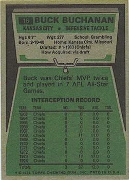 1975 Topps #16 Buck Buchanan Back
