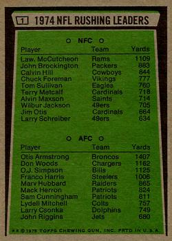 1975 Topps #1 1974 NFL Rushing Leaders (Lawrence McCutcheon / Otis Armstrong) Back
