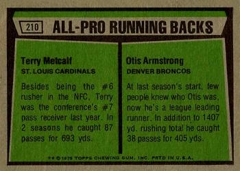 1975 Topps #210 1974 All-Pro Running Backs (Terry Metcalf / Otis Armstrong) Back