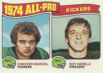 1975 Topps #212 1974 All-Pro Kickers (Chester Marcol / Roy Gerela) Front