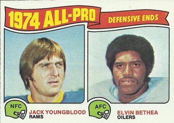 1975 Topps #213 1974 All-Pro Defensive Ends (Jack Youngblood / Elvin Bethea) Front