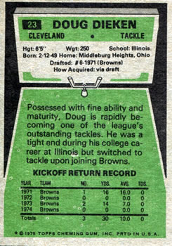 1975 Topps #23 Doug Dieken Back
