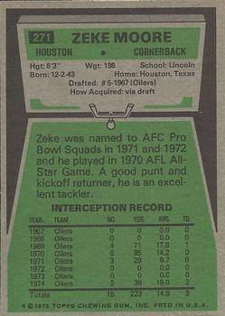 1975 Topps #271 Zeke Moore Back