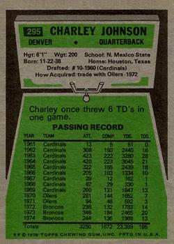 1975 Topps #295 Charley Johnson Back