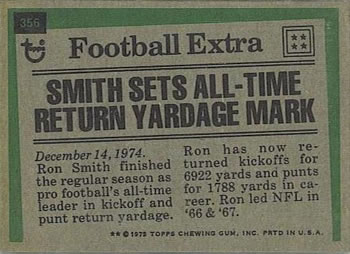 1975 Topps #356 Ron Smith Back
