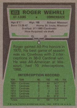 1975 Topps #403 Roger Wehrli Back
