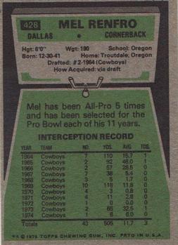 1975 Topps #428 Mel Renfro Back