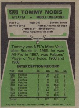 1975 Topps #436 Tommy Nobis Back