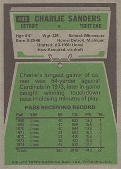 1975 Topps #445 Charlie Sanders Back