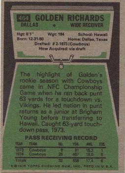 1975 Topps #464 Golden Richards Back