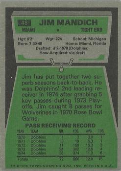1975 Topps #48 Jim Mandich Back