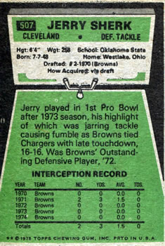 1975 Topps #507 Jerry Sherk Back