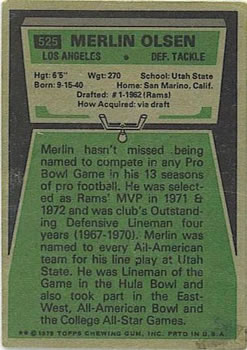 1975 Topps #525 Merlin Olsen Back