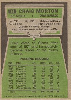 1975 Topps #55 Craig Morton Back