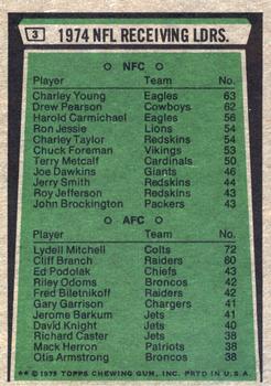 1975 Topps #3 1974 NFL Receiving Leaders (Charle Young / Lydell Mitchell) Back