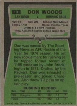 1975 Topps #10 Don Woods Back
