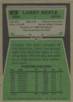 1975 Topps #22 Larry Seiple Back
