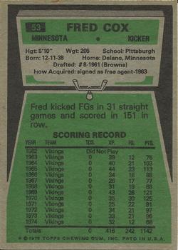 1975 Topps #53 Fred Cox Back