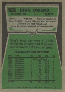 1975 Topps #78 Brig Owens Back