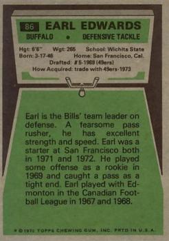 1975 Topps #86 Earl Edwards Back