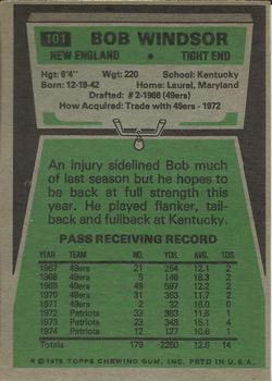 1975 Topps #101 Bob Windsor Back
