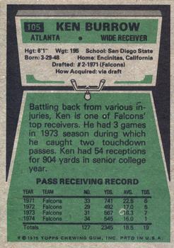 1975 Topps #105 Ken Burrow Back