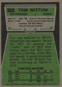 1975 Topps #110 Tom Wittum Back