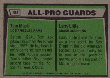 1975 Topps #203 1974 All-Pro Guards (Tom Mack / Larry Little) Back