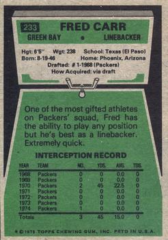 1975 Topps #233 Fred Carr Back
