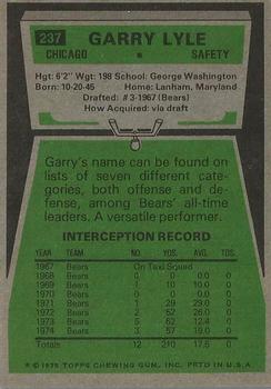 1975 Topps #237 Garry Lyle Back