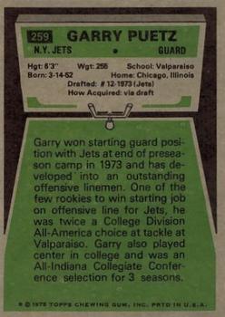 1975 Topps #259 Garry Puetz Back